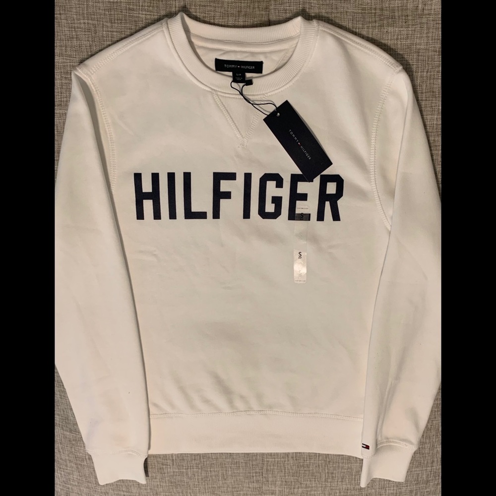 NWT Tommy Hilfiger HILFIGER Sweatshirt. Mens Small. White/Black.